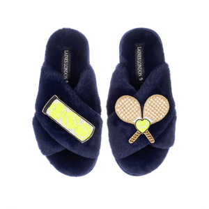Classic Laines Slippers With Tennis Lover Brooches - Navy (L)