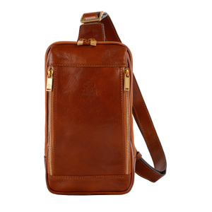Cognac Brown Leather Sling Bag Chest Bag - Kim (one size)