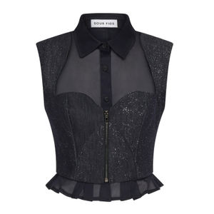 Composite Sparkly Denim Bustier Blouse In Profound Blue (S)