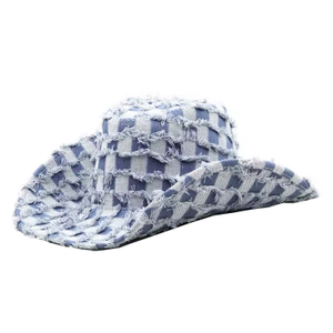 Contrast Denim Frayed Cowboy Hat (one size)