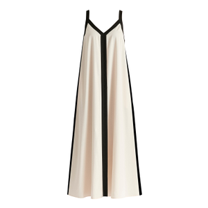 Contrast Trim Midaxi Dress In Beige And Black (XL)