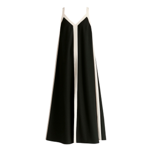 Contrast Trim Midaxi Dress In Black And Beige (XL)