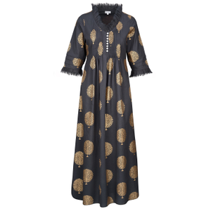 Cotton Annabel Maxi Dress In Charcoal Grey & Gold (XXL)