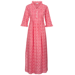 Cotton Annabel Maxi Dress In Coral & White Flower (S)