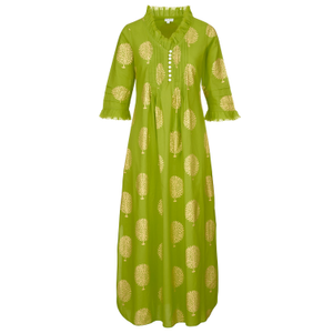 Cotton Annabel Maxi Dress In Lime & Gold (M)