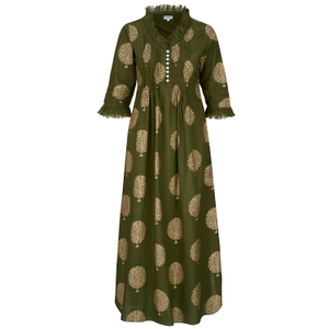 Cotton Annabel Maxi Dress In Olive & Gold (6XL)