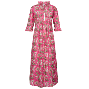 Cotton Annabel Maxi Dress In Pink & Green Flower (M)