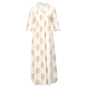 Cotton Annabel Maxi Dress In White & Gold (S)