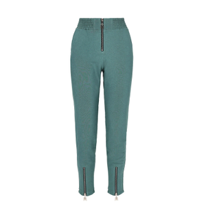 Cotton High-Waisted Sweatpants With A Zip In Green Colour (S)