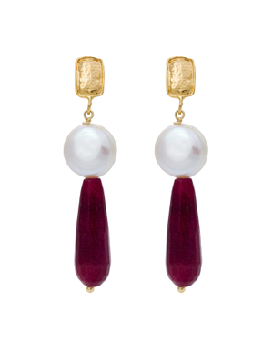 Crimson Radiance Earrings With Ruby & Pearls