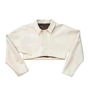 Crop Vegan Leather Jacket - Cream (S)