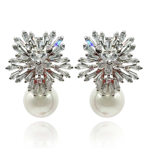Lara Crystal Baguette And Pearl Clip On Drop Earrings