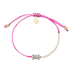 Cz Emerald Cut Bracelet On Colored Cord - Hot Pink (one size)