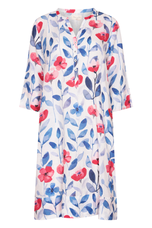 Daisy Leaf Print Tunic Classic Dress Linen Multi (M)