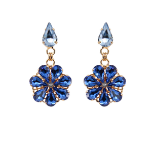 Daisy Pendant Earrings With Sapphire And Aquamarine Crystal Drops (one size)