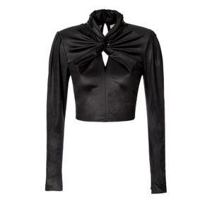 Dalia Power Black Long Sleeve Crop Top With A Knot (XS)