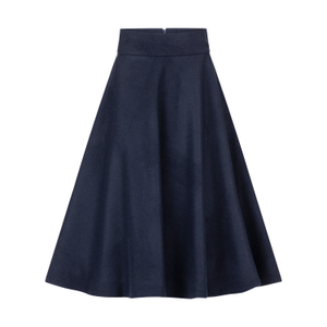Dark Blue Wool Skirt Below The Knee With High Waist & Pockets (M)