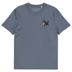 Heather Blue Cool Cat Actual Life Organic Cotton Embroidered T-Shirt - Women (L)