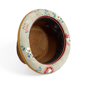 Dasmarca Tommy Spice Brown Summer Straw Porkpie Hat With Vintage Floral Prints (57cm)