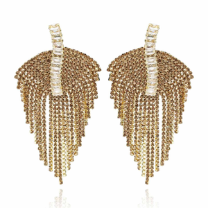 Mimi Deco Style Gold Clip On Drop Earrings With Crystal And Crystal Baguette Accents