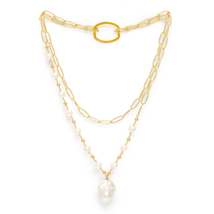 Decus Large Baroque Cultured Freshwater Pearl Drop On Long Gold Chain (30")
