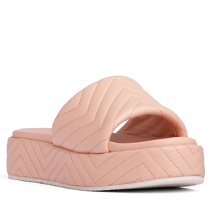 Deedee Baby Pink Comfortable Wedge Platform Sandal For Work & Beach Or Pool Leather Slide (7 UK)