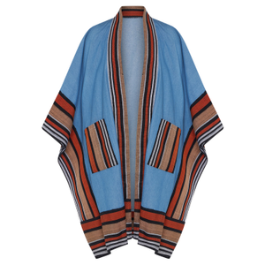 Denim Kimono Aso-Oke - Burnt Orange & Black (one size)