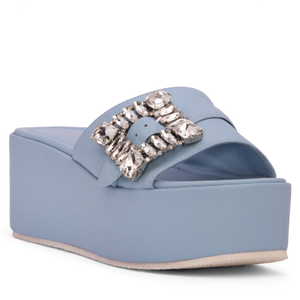 Dita Baby Blue Leather Slide Mule Espadrille Sandal Comfortable & Elegant For Work & Evening & Party Sandal (7 UK)