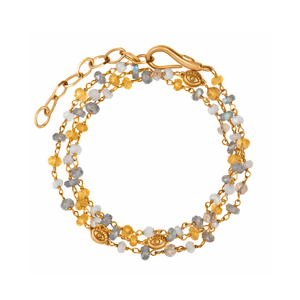 Citrine Labradorite Moonstone Wrap Bracelet – Abundance & Energy Gemstone Jewelry – Divine Happiness