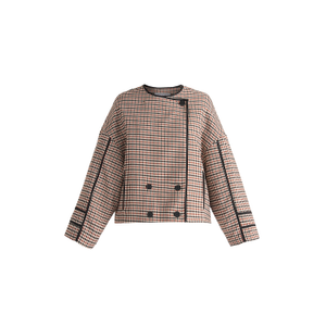 Double Breasted Check Jacket With Matching Scarf In Red, White & Black (XS)