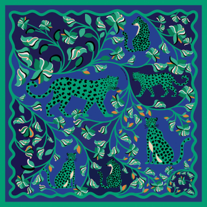 Double Sided Silk Scarf Of Leopards In The Verdant Wild