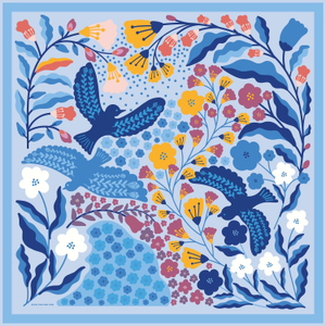 Double Sided Wool Silk Scarf Of Blue Bird