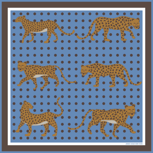 Double Sided Wool Silk Scarf Of Blue Leopards Garden