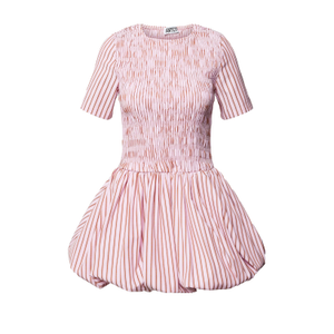 Eleanor Pure Cotton Pink Stripe Mini Puffball Dress (XS)