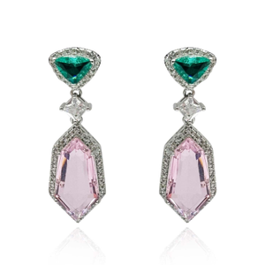 Leonie Emerald And Pink Cubic Zirconium Drop Earrings