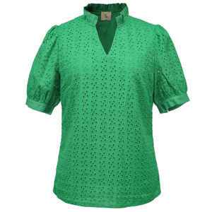 Eyelet Cotton Lace Loose Blouse -Green (XL)