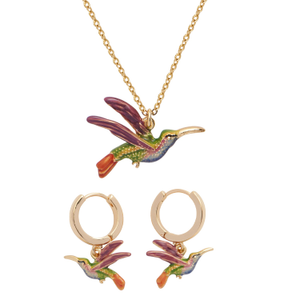 Fable England X Natural History Museum Hummingbird Pendant Necklace & Hummingbird Huggies Set