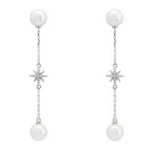 Falling Star Pearl Drop Earrings Silver