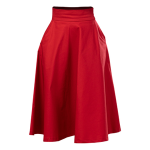 Flare Cotton Skirt With High Waist And Pockets In Red (L)