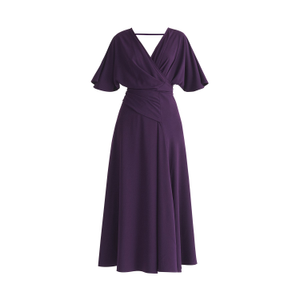Flare Sleeves Maxi Wrap Dress In Midnight Plum (XS)