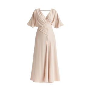 Flare Sleeves Maxi Wrap Dress In Taupe (L)