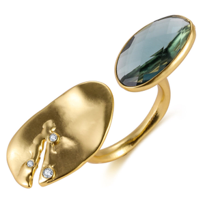 Blue Glass Statement Ring | Gold Open Band Ring