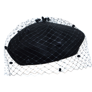 Floe Veiled Beret In Black Wool Knit