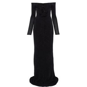 Floral-Detail Ruched Maxi Dress (M)
