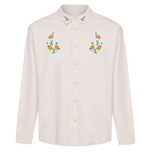Floral Embroidered Organic Cotton Shirt Ecru (M)