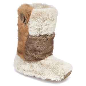 Florence - Mid Luxury Faux Fur Slipper Boot - Patchwork Ferret (L)