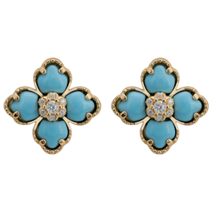 Flower Clover Turquoise Stud Earrings Gold