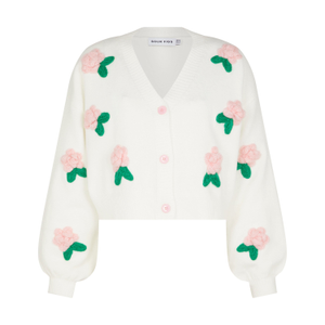 Flower Detail Knit Cardigan In Ivory White (S)