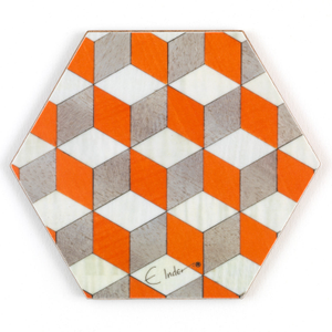 Four Coasters In Vibrant Orange White And Light Grey. Heat Proof Melamine.