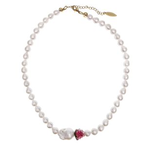 Freshwater Pearls With Raspberry And Baroque Pearl Necklace